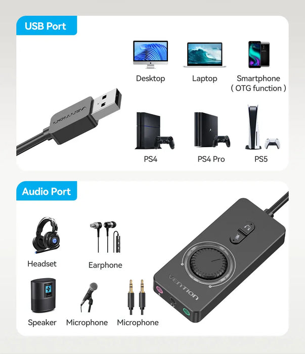 Vention scheda Audio esterna USB adattatore Audio da USB a 3.5mm microfono da USB a auricolare per Macbook Computer portatile scheda Audio PS4