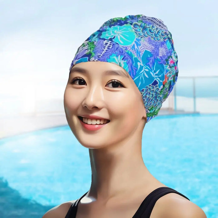 Cuffia da nuoto per capelli lunghi da donna sexy da donna, cappello elasticizzato, drappeggio, cuffia da bagno, drappeggio, sport elasticizzato, piega al mare