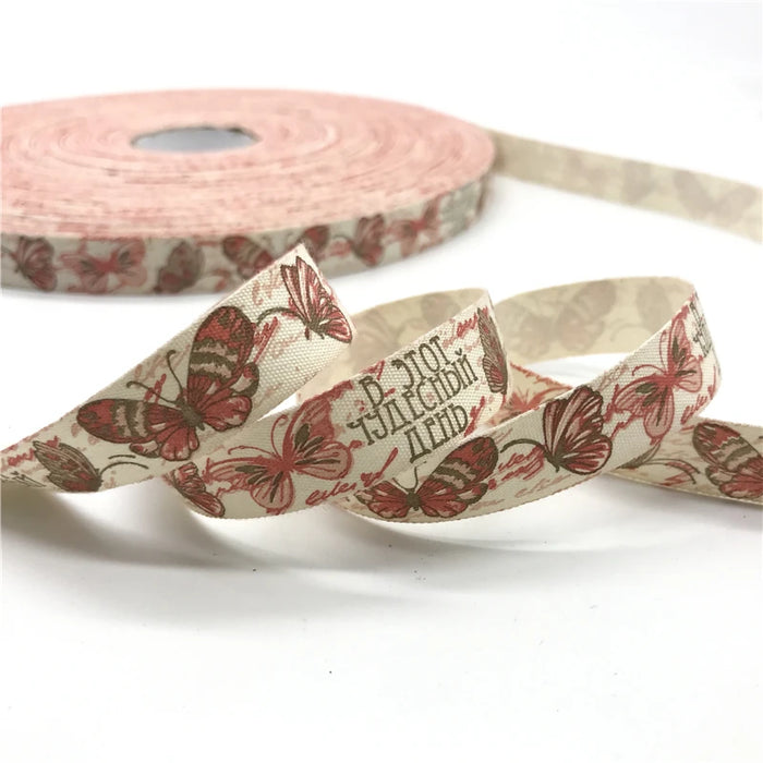 5 Yards/lot 15mm Nastro di cotone Design fatto a mano Nastri di cotone stampati per la decorazione natalizia di nozze Tessuto da cucito fai da te