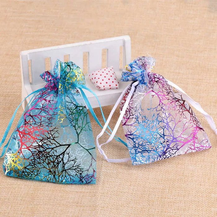 Chanfar 50 pz/lotto Alberi Colorati Modello Sacchetti Regalo In Organza Sacchetti Regalo Di Natale In Organza Di Nozze Sacchetti Regalo Drawable Imballaggio Dei Monili