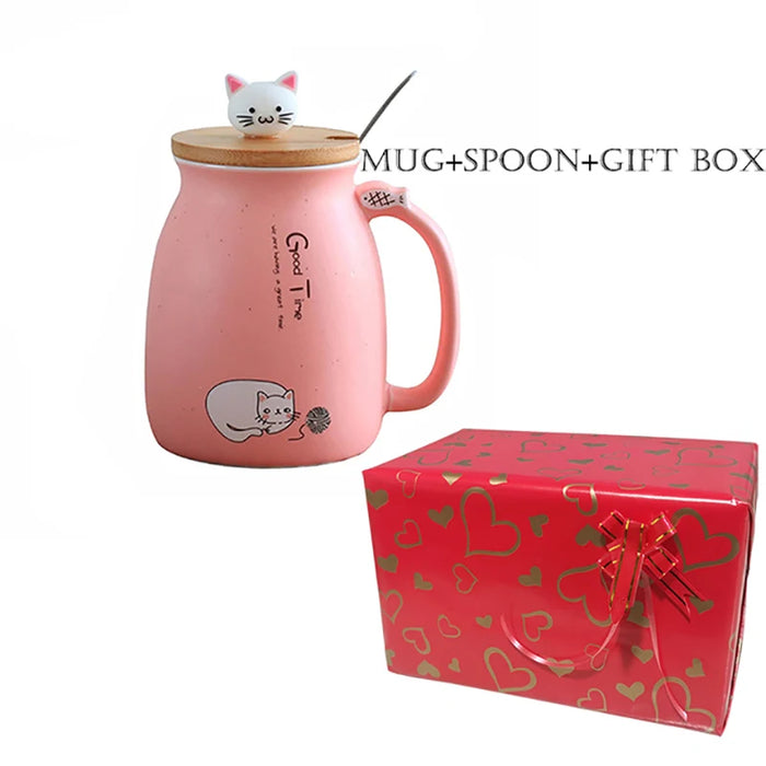 Colore creativo gatto resistente al calore Tazza cartone animato con coperchio 450ml tazza gattino caffè tazze in ceramica tazza per bambini ufficio Drinkware regalo