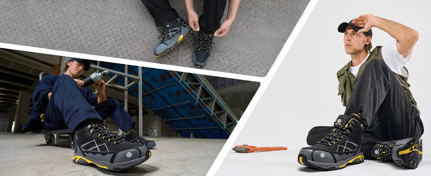 LARNMERN Stivali da lavoro antinfortunistici con punta in acciaio da uomo Scarpe antiscivolo per uomo Stivali protettivi antistatici antiforatura