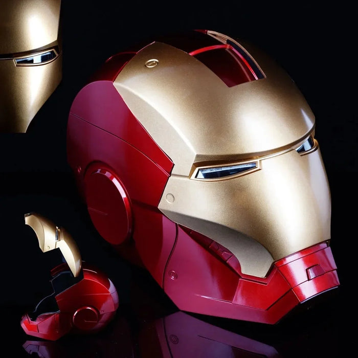 Casco Iron Man MK Jarvis cappa con apertura e chiusura automatica indossabile, cappuccio luminoso deformabile, giocattolo con braccio meccanico