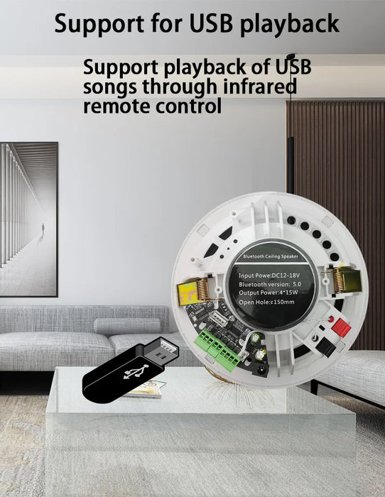 Altoparlante da soffitto attivo da 6 pollici 15W altoparlante impermeabile bluetooth integrato amplificatore digitale di classe D altoparlanti musicali per la casa intelligente