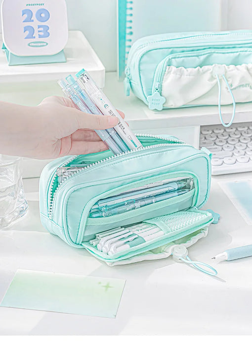 Astuccio creativo blu/rosa portapenne portatile di grande capacità carino per ragazze accessori per la scuola organizzatore forniture di cancelleria