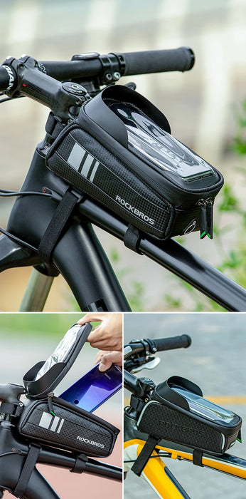 Borsa da bicicletta ROCKBROS borsa da ciclismo impermeabile con Touch Screen telaio del tubo anteriore superiore borsa da bici da strada MTB 6.5 custodia per telefono accessori per bici