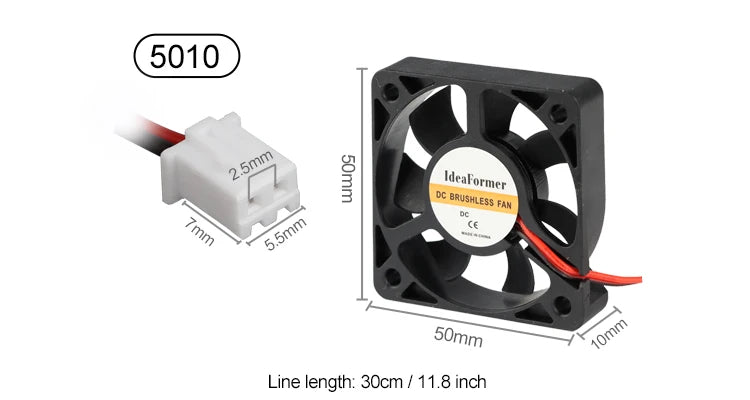 Accessori per stampante 3D Ventola di raffreddamento 5/12/24V 6015/5010/4010/3010/2510mm Ventola di raffreddamento Ventole turbo senza spazzole con 2 pin XH2.54