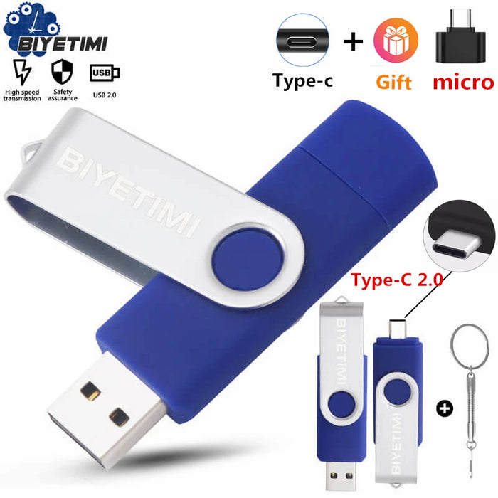 Tipo C Biyetimi Unità Flash Usb 2.0 128gb pendrive 64gb флэш-накопител bastone 32G 16gb Tipo-c Pen Drive 4G per il Telefono Del PC regalo