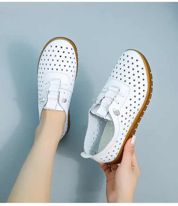Mocassini estivi in vera pelle Scarpe casual da donna Mocassini Calzature da donna con punta morbida Scarpe basse da donna bianche
