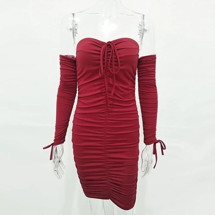 Articat Donne Autunno Inverno Vestito Dalla Fasciatura Delle Donne 2022 Sexy Off Spalla Manica Lunga Sottile Elastico Aderente Abiti Da Festa Abiti