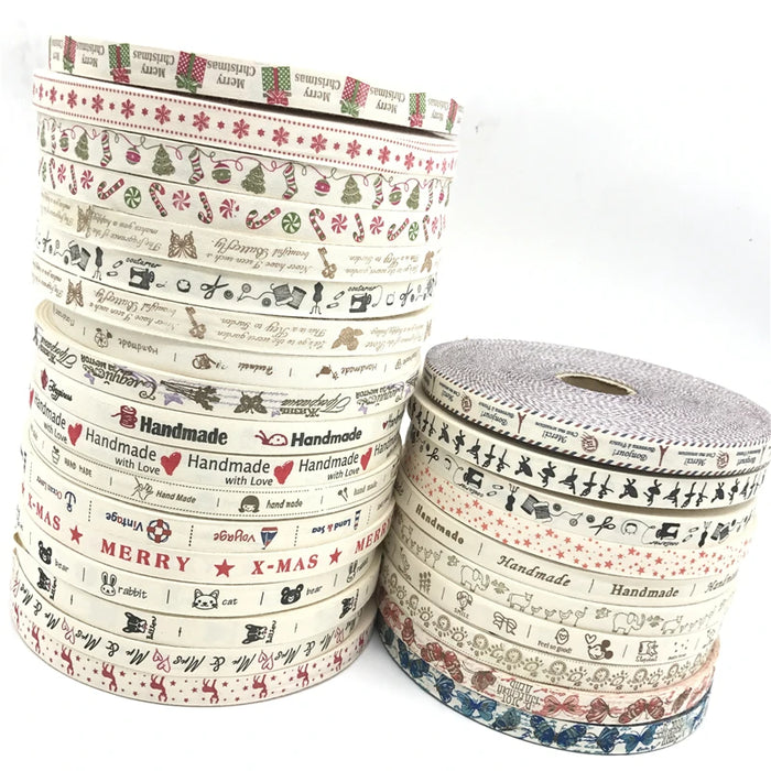 5 Yards/lot 15mm Nastro di cotone Design fatto a mano Nastri di cotone stampati per la decorazione natalizia di nozze Tessuto da cucito fai da te