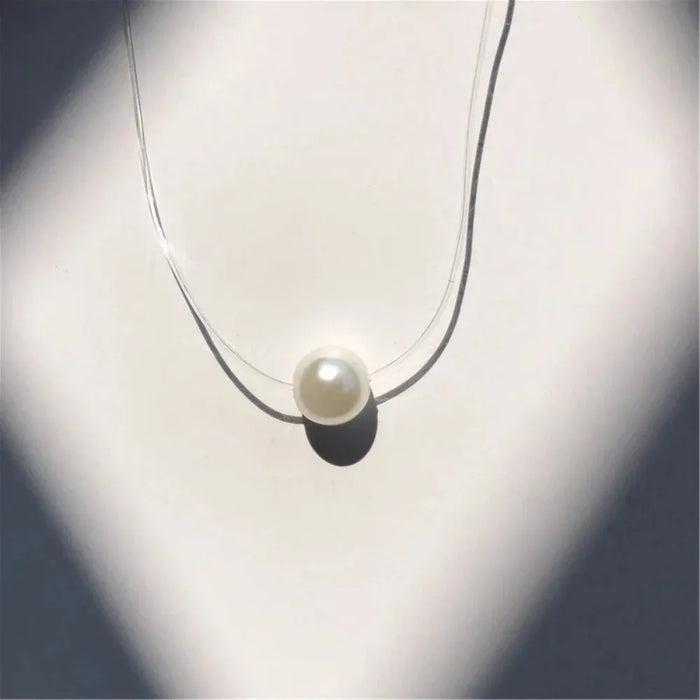 SUMENG Nuova personalità moda quadrata imitazione perla cristallo zircone collana invisibile trasparente lenza da donna