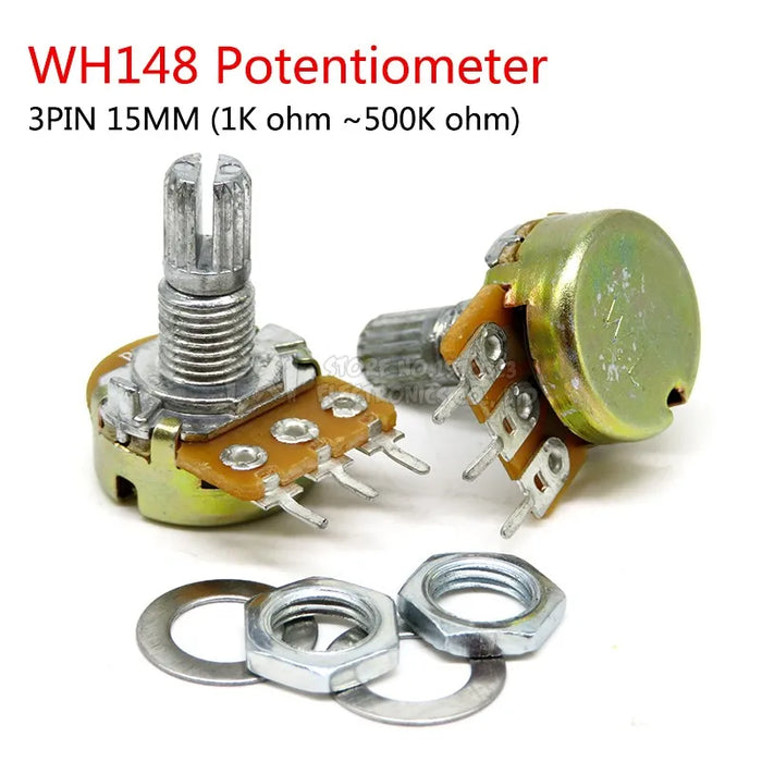 5 pz WH148 B1K B2K B5K B10K B20K B50K B100K B500K 3Pin 15mm Amplificatore Albero Doppio Potenziometro Stereo 1K 2K 5K 10K 50K 100K 500K