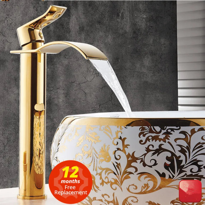 Rubinetto per lavabo rubinetto per cascata in oro e bianco rubinetto per bagno in ottone rubinetto per lavabo da bagno rubinetto per miscelatore rubinetto per lavabo caldo e freddo