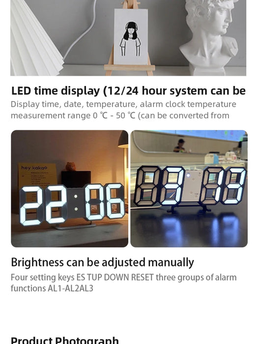3D LED orologio digitale luminoso moda orologio da parete multifunzionale creativo USB Plug in orologio elettronico decorazione della casa