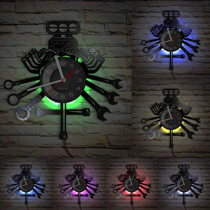Negozio di riparazione Auto Wall Sign decorativo moderno orologio da parete Auto servizio meccanico officina vinile Record Clock Garage riparatore regalo