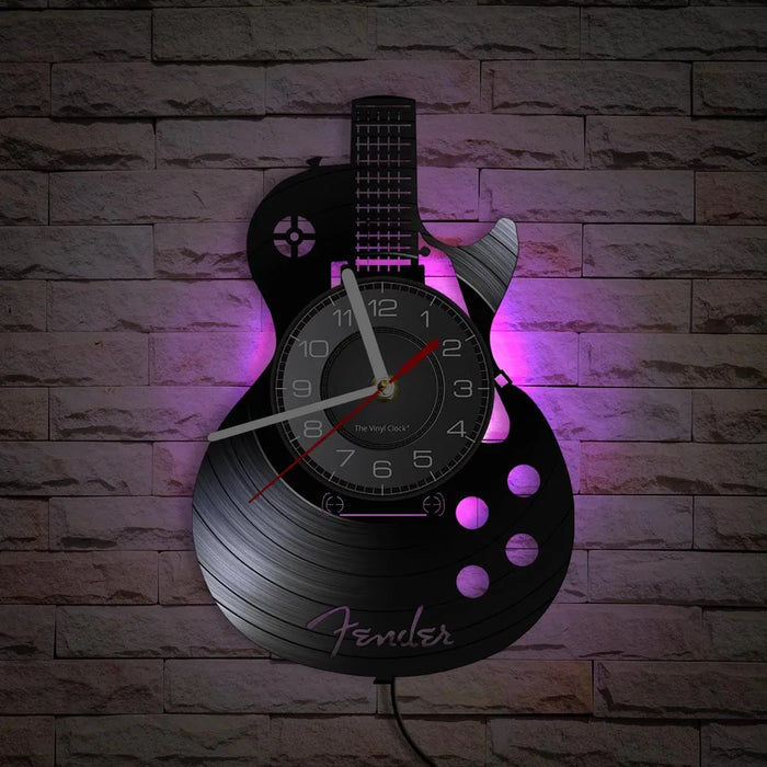 Chitarra acustica Wall Art orologio da parete strumento musicale Home Interior Wall Decor vinile Record orologio da parete Rock n Roll regalo musicale