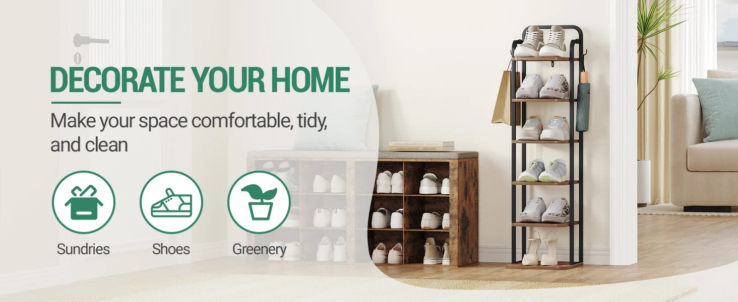 Scarpiera verticale, scarpiera a 6 livelli, organizer per scarpe in legno per armadio, ingresso, scarpiera per piccoli spazi, indipendente
