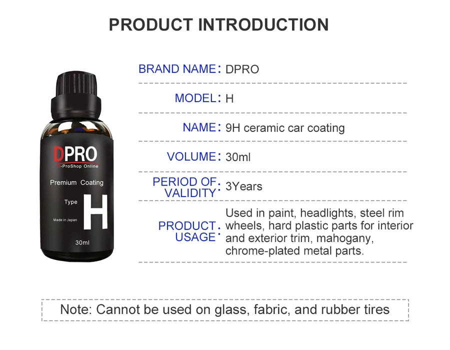 Dpro 9H Rivestimento per auto in ceramica Vetro liquido Impermeabile Nano Ceramica Vernice Cura Anti-graffio Idrofobico Kit di lucidatura per dettagli auto