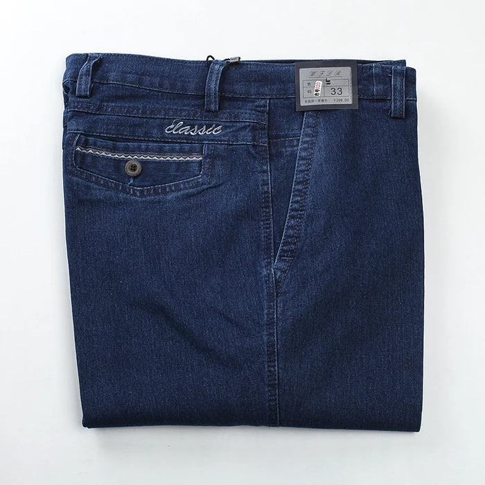 Formato 30-45 Degli Uomini di Affari Jeans di Sesso Maschile Classico Jeans Stretch Plus Size Baggy Uomini Etero Denim Pantaloni di Cotone Blu lavoro Dei Jeans Degli Uomini