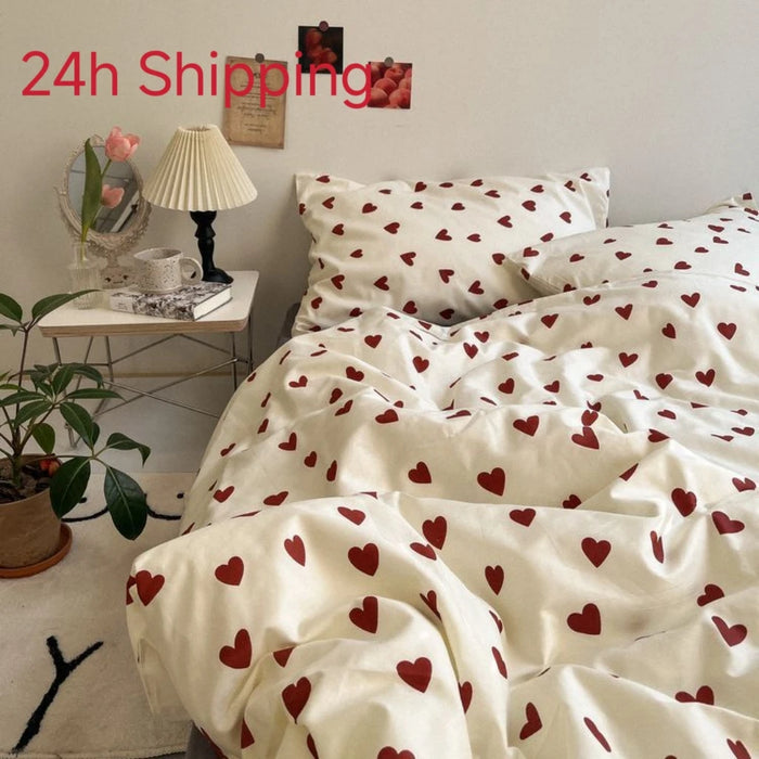 Set biancheria da letto in stile coreano Kid Adult Twin Full Queen Size letto lenzuolo piatto Love Heart Set copripiumino federa biancheria da letto senza riempitivo