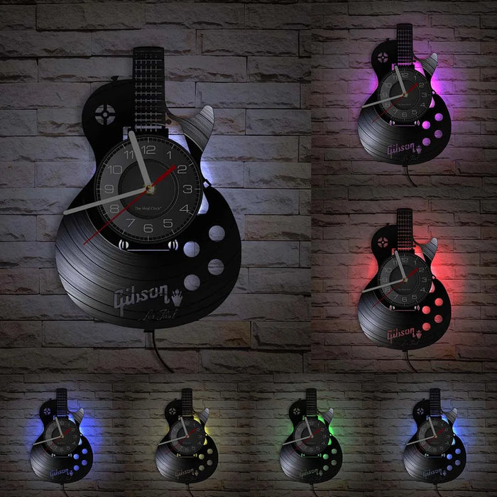 Chitarra acustica Wall Art orologio da parete strumento musicale Home Interior Wall Decor vinile Record orologio da parete Rock n Roll regalo musicale