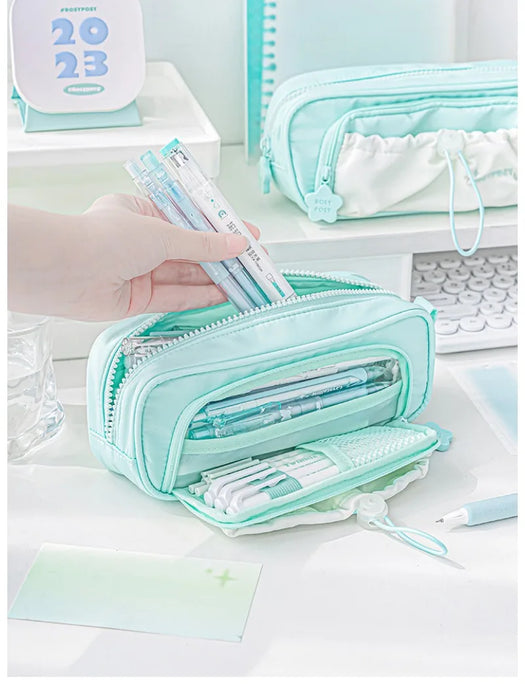 Astuccio creativo blu/rosa portapenne portatile di grande capacità carino per ragazze accessori per la scuola organizzatore forniture di cancelleria