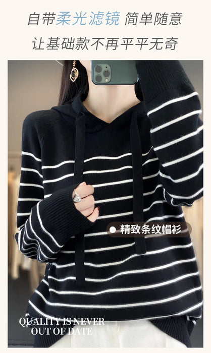 Nuove felpe con cappuccio e felpe in lana a righe per donna Maglioni a maniche lunghe Maglioni lavorati a maglia Capispalla femminili Abbigliamento con cappuccio alla moda