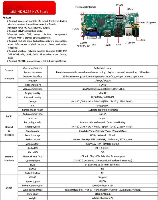 10/16/32CH * 4K H.265 NVR Network Vidoe Recorder Scheda DVR Face Motion Detect Telecamera IP Linea SATA ONVIF ICsee XMEYE P2P