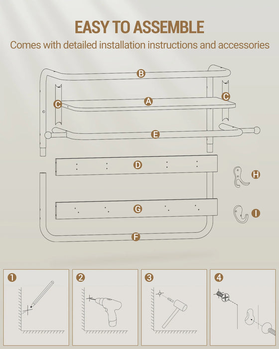 Appendiabiti da parete con ripiano, mensola da parete con 10 ganci rimovibili, 2 ganci di fissaggio laterali, 1 binario, per corridoio, camera da letto