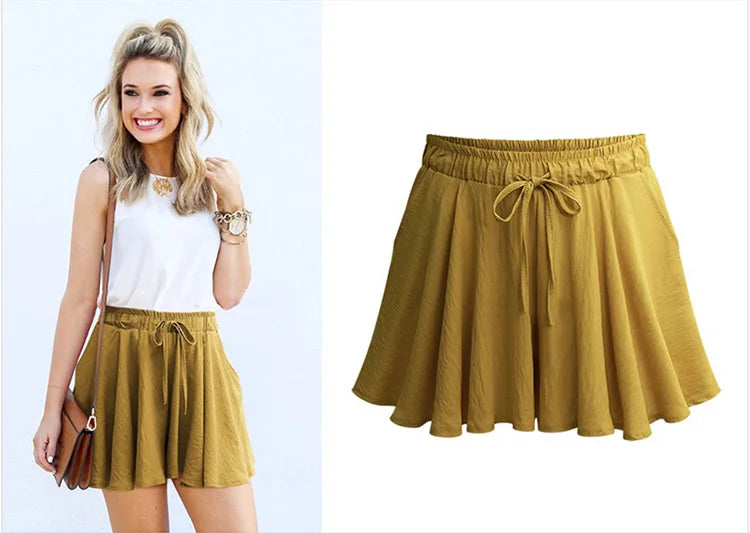 Pantaloncini estivi a gamba larga pantaloni Casual da donna a vita alta larghi M-6XL