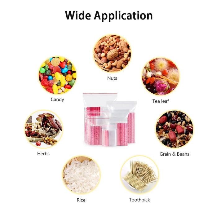 Imballaggio trasparente del pacchetto di conservazione degli alimenti della chiusura lampo della chiusura lampo della chiusura lampo della chiusura lampo di plastica del sacchetto 100 pz/lotto
