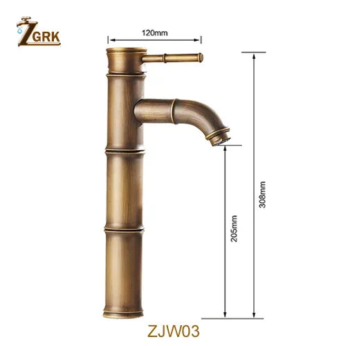 ZGRK Rubinetto per bagno Rubinetti per lavabo in ottone Rubinetto di lusso Alto bambù Acqua calda fredda con due tubi Rubinetti per WC da giardino esterno per cucina