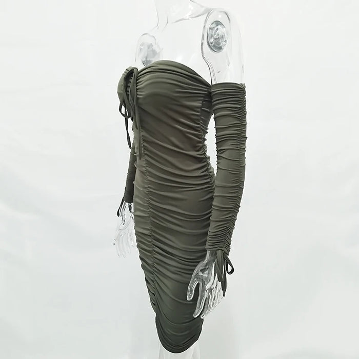 Articat Donne Autunno Inverno Vestito Dalla Fasciatura Delle Donne 2022 Sexy Off Spalla Manica Lunga Sottile Elastico Aderente Abiti Da Festa Abiti