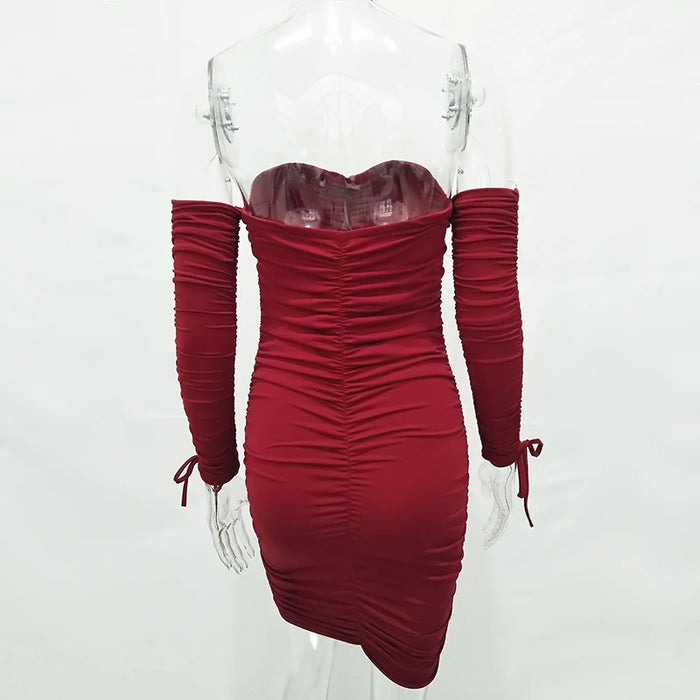 Articat Donne Autunno Inverno Vestito Dalla Fasciatura Delle Donne 2022 Sexy Off Spalla Manica Lunga Sottile Elastico Aderente Abiti Da Festa Abiti