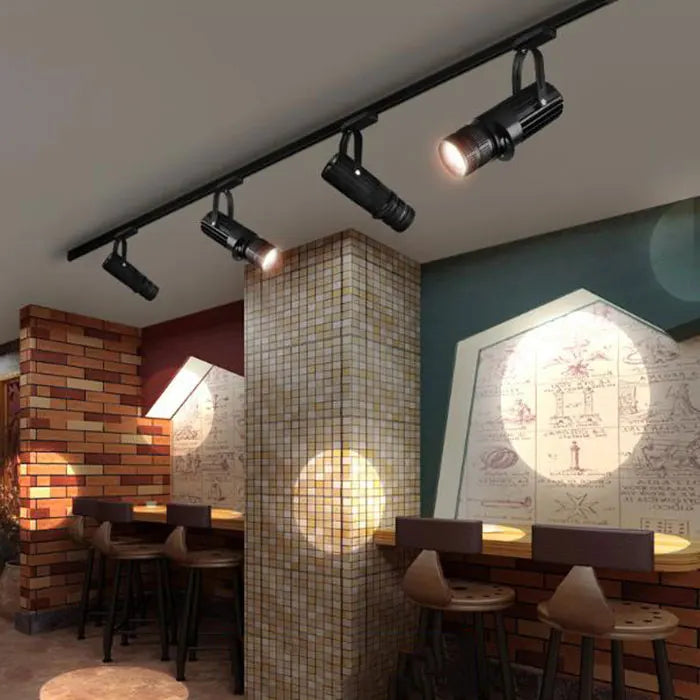 Faretti zoom da palcoscenico per teatro, luci a binario per proiettore con logo con messa a fuoco a LED, luci Gobo industriali per matrimoni in negozi di ristoranti aziendali