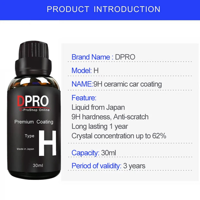 Dpro 9H Rivestimento per auto in ceramica Vetro liquido Impermeabile Nano Ceramica Vernice Cura Anti-graffio Idrofobico Kit di lucidatura per dettagli auto