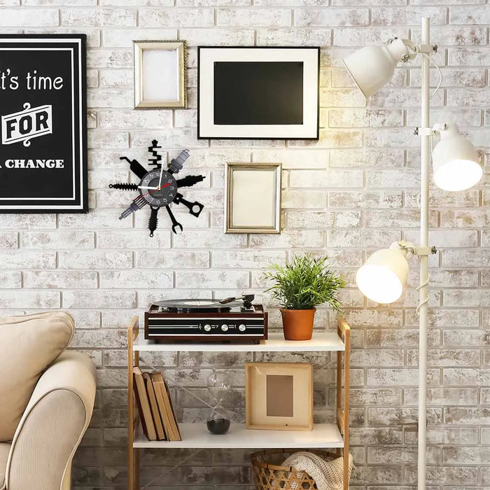 Negozio di riparazione Auto Wall Sign decorativo moderno orologio da parete Auto servizio meccanico officina vinile Record Clock Garage riparatore regalo