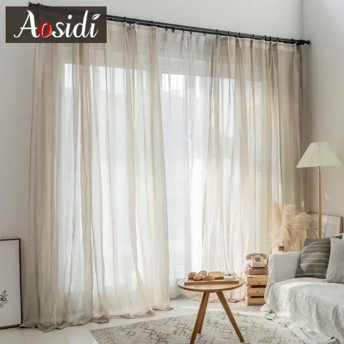 Tende in tulle effetto lino beige per soggiorno Tende moderne in lino trasparente per camera da letto Tenda in voile solido per drappo per finestra per bambini