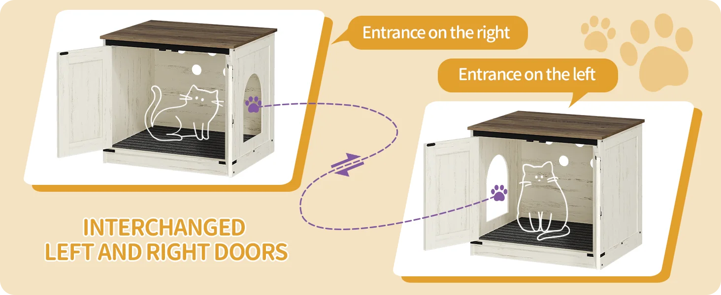 Lettiera per Gatti con Divisorio Rimovibile, Casetta per Gatti, Ingresso Reversibile Sinistra o Destra, Mobiletto Laterale, Marrone Vintage/Bianco
