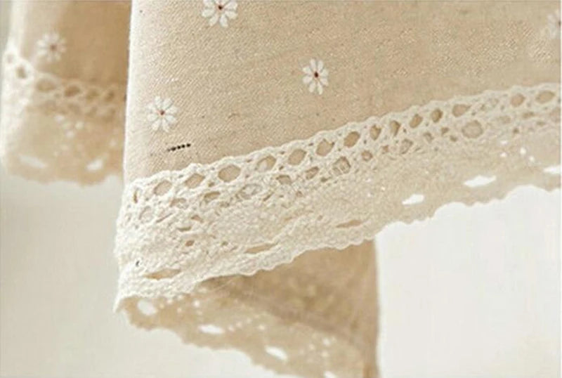 Tovaglia con motivo floreale margherita Vendita calda Tovaglia rettangolare in lino e cotone con bordo in pizzo Tessili per la casa dell'hotel