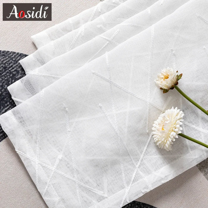 Nuove tende in tulle con ricamo bianco geometrico per il soggiorno Tenda trasparente moderna per finestra della camera da letto Voile cieco Dimensioni personalizzate