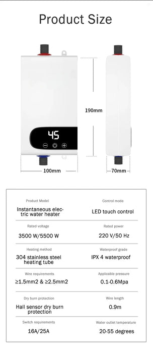 5500W Più Nuovo Scaldabagno Riscaldatore di Acqua Istantaneo Senza Serbatoio Rubinetto Istantaneo Rubinetto Della Cucina Gru di Acqua Calda LED Digitale