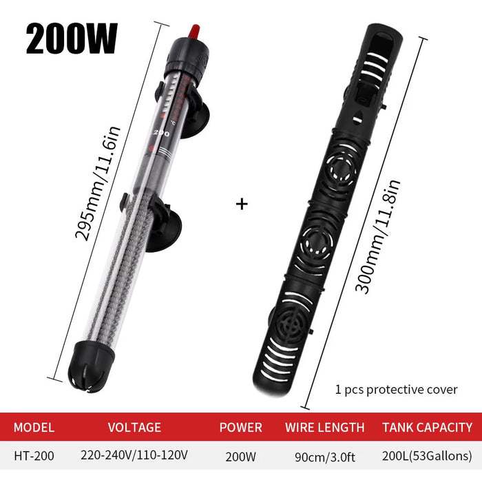 110v-220v Temperatura Regolabile Termostato Asta Riscaldatore 25W/ 50W/ 100W/ 200W/ 300W Sommergibile Acquario Serbatoio di Pesci Acqua di Calore