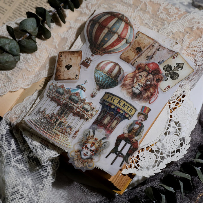 58pcs Retro Clown Stickers Collage Junk Journal Planner decorativo Circus Lion Stickers Album trasparente materiale Scrapbooking