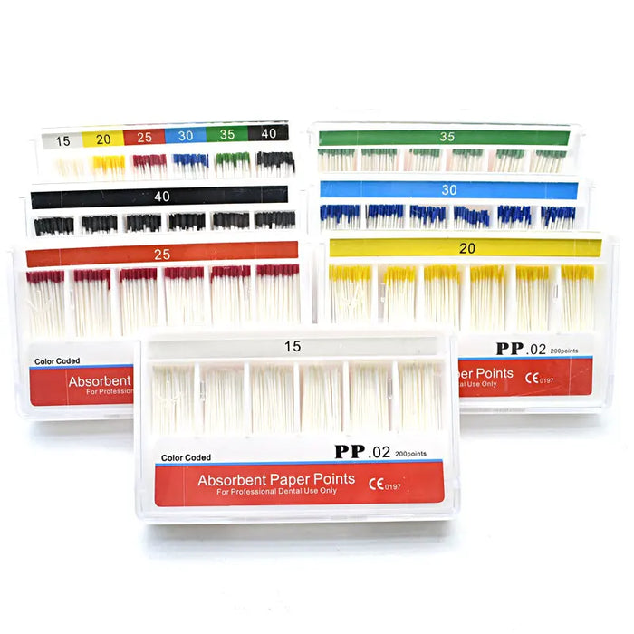 0.02 Punti di carta assorbente conico 200 pz/pacco Radice dentale Cancella Punte in fibra di cotone Prodotto per dentista Qualità superiore # 15- # 40