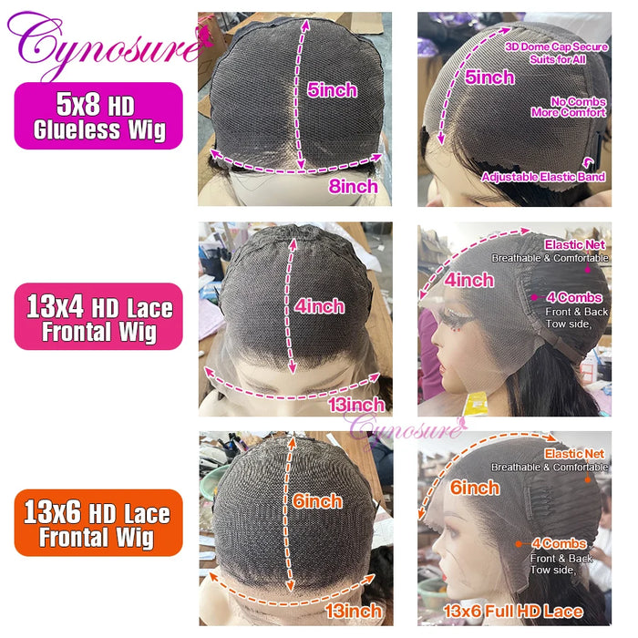 Cynosure 13x6 HD Parrucca Frontale Del Merletto Prepizzicata Glueless Parrucca Dei Capelli Umani Pronto Da Indossare 13x4 Parrucche Dei Capelli Umani Dell'onda Del Corpo per le donne