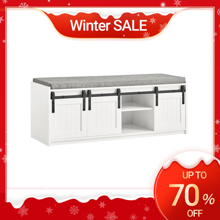 SoBuy FSR133-W Panca per scarpe con sedile con panca portaoggetti con ante scorrevoli Scarpiera scarpiera