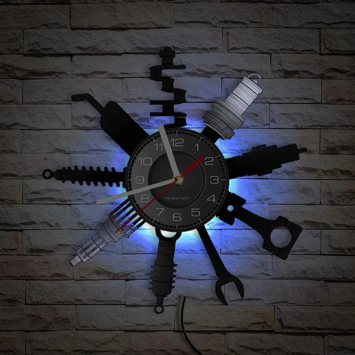 Negozio di riparazione Auto Wall Sign decorativo moderno orologio da parete Auto servizio meccanico officina vinile Record Clock Garage riparatore regalo