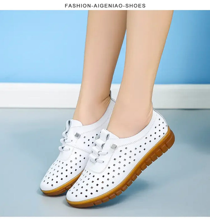 Mocassini estivi in vera pelle Scarpe casual da donna Mocassini Calzature da donna con punta morbida Scarpe basse da donna bianche